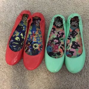 TWO pairs of flats- mint and coral